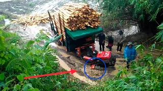 The wooden market truck encountered the rain and the road was muddy and dangerous