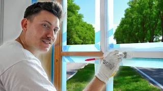 Holzfenster richtig lackieren mit Pinsel von braun zu weiß ✅