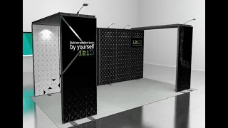 3x6 modular trade show booth with double bridge installed animation.