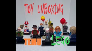 LEGO HORROR MOVIE FIGURES FROM TEMU , UNBOXING AND REVIEW . LEATHERFACE , FREDDY , JASON , MICHAEL .