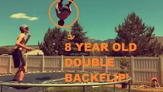 INSANE 8 YEAR OLD DOES DOUBLE BACKFLIP!!! (LANDED)