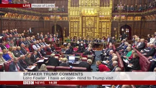 Lord Fowler HoL speaker on US Pres  Trump speaking to MPs, Speaker Bercow