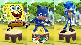 Tag with Ryan vs Sonic Dash vs SpongeBob On The Run - Catboy PJ Masks vs All Characters All Costumes