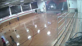 RAW: Kids run as storm blows over part of school gym in North Carolina