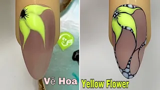 Easy Yellow Flower Nails Art For Beginner 💖Vẽ Hoa💅 New Nails Design 💝 New Nails