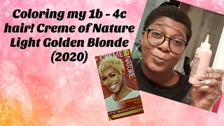 1st time coloring my 1b - 4c hair. Creme of Nature, Light Golden Blonde (2020)