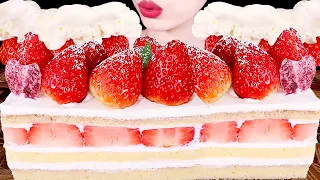 ASMR MUKBANG｜STRAWBERRY SHORT CAKE 딸기 생크림 케이크 EATING SOUNDS 디저트 먹방