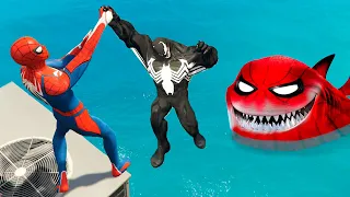 GTA 5 SPIDER SHARK - Spiderman vs VENOM - WATER RAGDOLLS ep.4 [Euphoria Physics]