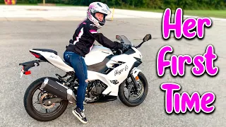 Girlfriend Learning How to Ride a Motorcycle