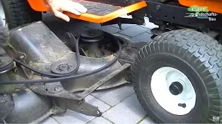 HOW TO REPLACE BELT+REMOVE DECK ON RIDING LAWN MOWER TRACTOR REPAIR YARD PRO ELECTROLUX/HUSQVARNA