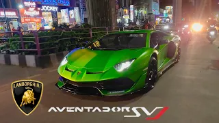 LAMBORGHINI AVENTADOR SVJ | NIGHT DRIVE IN BUSY INDIAN TRAFFIC | REACTIONS