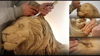 wood sculpture lion . Резьба по дереву Лев