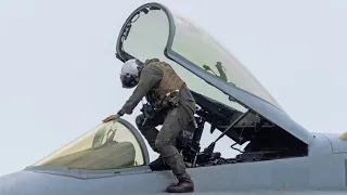 F/A-18 Hornet Fighter Jets Take Off for Training Flight