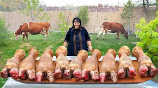 Preparing A Delicious National Azerbaijani Dish with Lots of BEEF HOOVES!