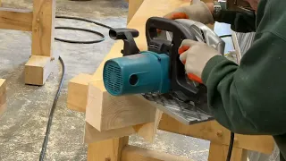 Timber Framing: Cutting rafter bird mouth with tenon.