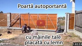 Ieftin! Poartă autoportantă în consolă cu mâinile tale placată cu lemn (scandura)