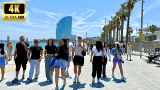 Barcelona Walking Tour☀️ Sunday Spring Walk in Barcelona | From the Beach to the Rambla [4K]