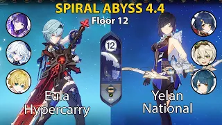 Spiral Abyss Floor 12 (4.4) Eula Hypercarry and Yelan National + BUILD | Genshin Impact