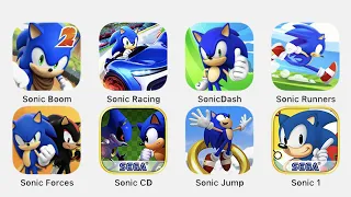 Sonic Boom, Sonic Racing, Sonic Dash, Sonic Runners, Sonic Forces, Sonic CD, Sonic Jump, Sonic 1