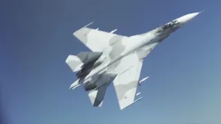 Russian Su 27 crosses in front of US  B-52 during intercept