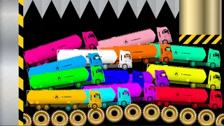 Tank Truck Race - Color Stickman Car Vs Hydraulic Press