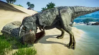 ISLAND SANCTUARY GIGANOTOSAURUS VS T-REX,I-REX,SPINOSAURUS,ACROCANTHOSAURUS & ALBERTOSAURUS