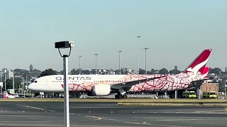 American & Air Canada B777, Qantas B787-9, Delta & Asiana A350-941 depart Sydney on 34L