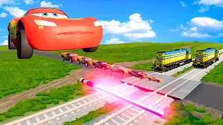 Big & Small Lighting McQueen vs train vs Lightsaber - BeamNG.Drive