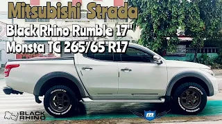 Black Rhino Rumble 17" wrapped with Monsta TG 265/65 R17 on this Mitsubishi Strada @ RNH Tire Supply