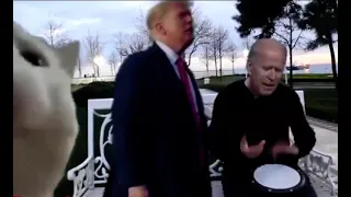 joe biden playing drums while trump and vibing cat dance