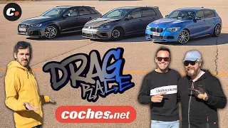 DRAG RACE Audi RS3 Sportback vs BMW M135i BR-Performance vs VW Golf R Unlimited Revo | coches.net