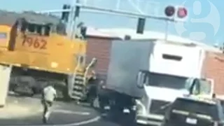 Train smashes through truck at California rail crossing