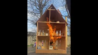 Nine minutes of house fire - Burning Victorian Dollhouse down! - Timelapse