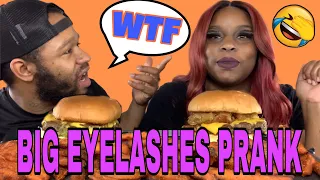I Wore The LONGEST Lashes EVER To See My Boyfriends Reaction MUKPRANK! & BURGERS W/ FRIES MUKBANG