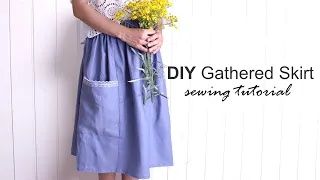 Easy DIY gathered skirt Tutorial (w/ pockets)  + Sewing Patterns [Beginner Sewing] – PINS N PATTERNS