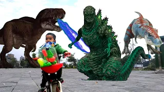 Khủng long bạo chúa cắn em bé, Godzilla chiến đấu với khủng long. T-Rex chase, dinosaur clip funny