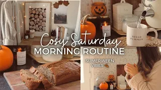 Saturday Morning Routine 2022🍂 baking Pumpkin Spice Banana Bread, Summerween, Autumnal Vlog