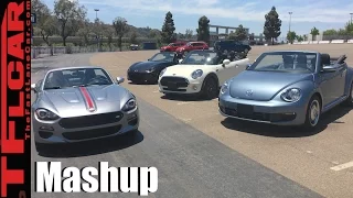 2017 Fiat 124 Spider vs Mazda Miata MX-5 vs MINI Cooper vs VW Beetle Convertible Mashup Review