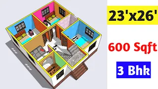 23x26 small house plan || 23 x 26 Ghar ka Naksha || 23x26 house design || 600 sqft