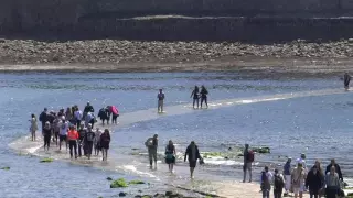 St Michael's Mount - Crossing the causeway as the tide comes in