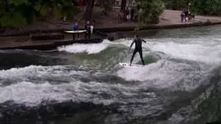 Surfing the Eisbach in the English Garden, Munich