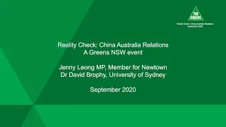 Jenny Leong MP and Dr David Brophy - Reality Check: China Australia Relations