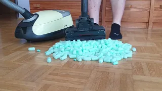 Vacuuming up styrofoam