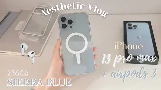 [ENG] 4K | Unboxing 🦋 iPhone 13 Pro Max, Sierra Blue ❄️+ airpods 3 + accessories | Camera Test