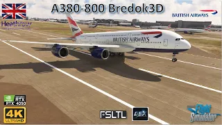 FS 2020 -  EGLL London Heathrow -Taxi and Take Off  - A380- 800 British Airways Bredok3D version