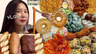 Eng) 직장인 먹방 브이로그ㅣ23:1 간헐적단(폭)식ㅣ배떡 로제떡볶이, 크리스피도넛, 앙버터, 더티초코, 타르트, 단팥빵, 디저트, 비빔냉면, 닭발, 편의점 먹부림, 파티룸