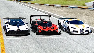 Bugatti Bolide GTR vs Bugatti Divo GTR vs Bugatti Chiron 300+ SS GTR at Drag Race 20 KM