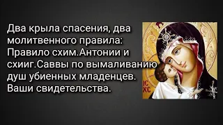 Два крыла спасения, два мол-го правила: Правило Антонии и Саввы по вымаливанию душ убиенных мл-цев.