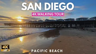 [4K] WALKING Tour PACIFIC BEACH in San Diego, California 2022  SUNSET🎧 Inmersive Sound, Travel Guide