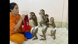4 Siblings Standing Up Very Obediently Waiting Mom To Dressing Up For Them ,